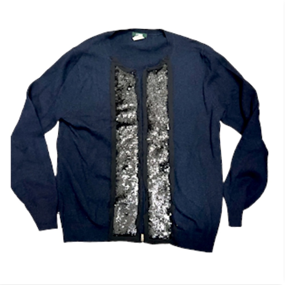J Crew Sequin Midnight Blue Cardigan S